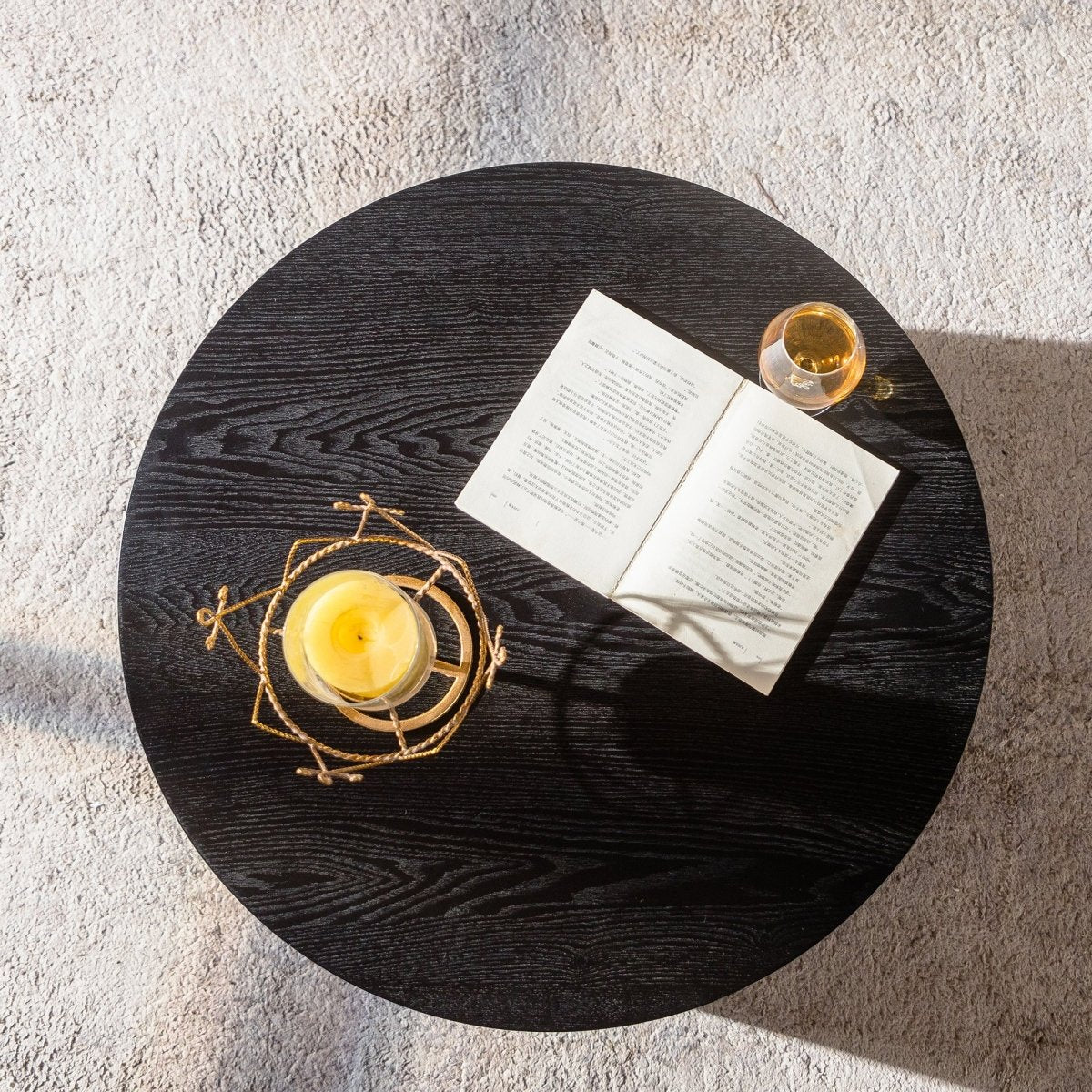 Round Coffee Table With Lift Handcrafted Relief Sturdy Pedestal Wooden Tea Table For Living Room No Need To Assemble - The Reset Cart